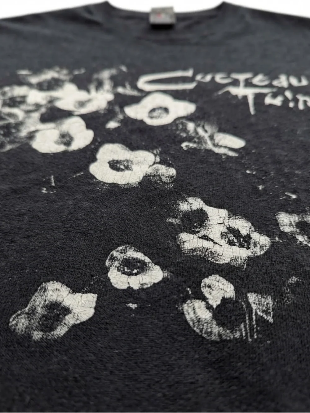 Gildan Black Tee with White Floral Cocteau Twins Graphic